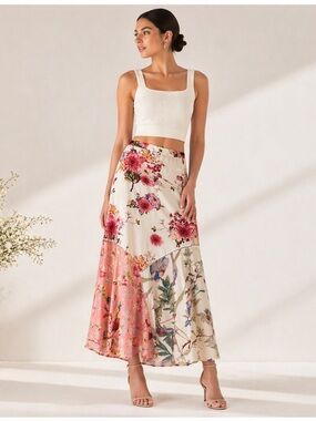 NWT Chelsea & Theodore Floral Bird Print Patchwork Maxi Skirt M